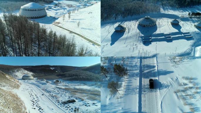 航拍内蒙古兴安盟阿尔山市论坛中心冬季雪景