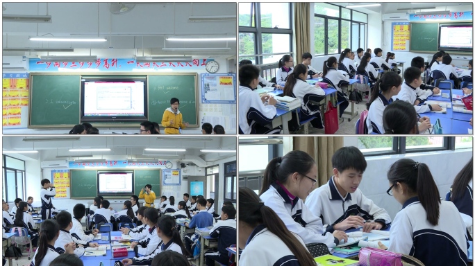 校园初中学生英语课上课讨论