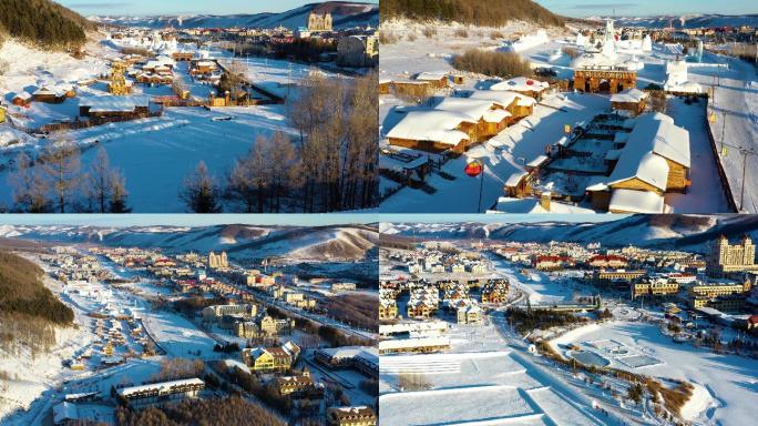 航拍内蒙古兴安盟阿尔山市清晨雪景2