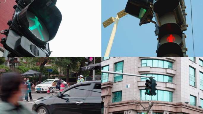 4K各种红绿灯合集、城市交通、人行道