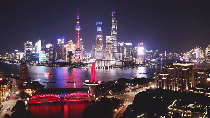 上海夜景航拍4K