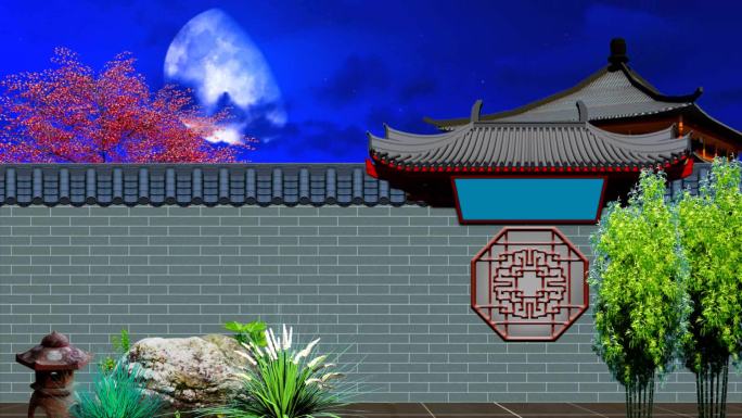 中国风庭院背景夜景-可加字01