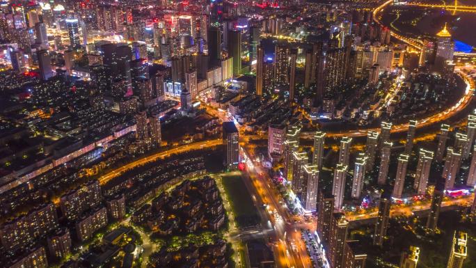 都市夜景航拍大气全景延时摄影