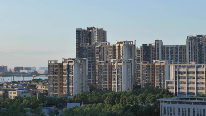 城市清晨住宅小区日出安静社区楼栋