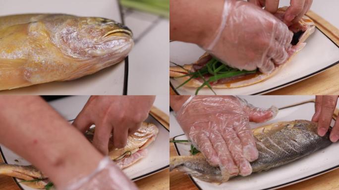 蒸鱼烹饪美食切鱼特写制作过程