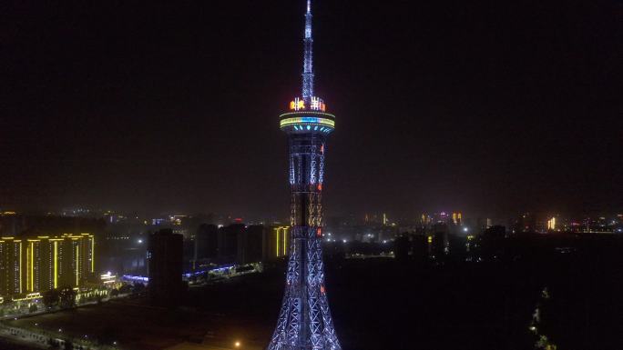 4K-HLG原素材-周口夜景航拍兴旺塔航