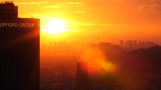 城市夕阳，太阳下山，夕阳西下4k视频素材