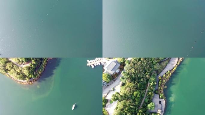 4k航拍绵阳仙海湖水利风景区俯视水面