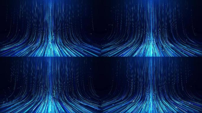 4K蓝色粒子瀑布光线舞台循环