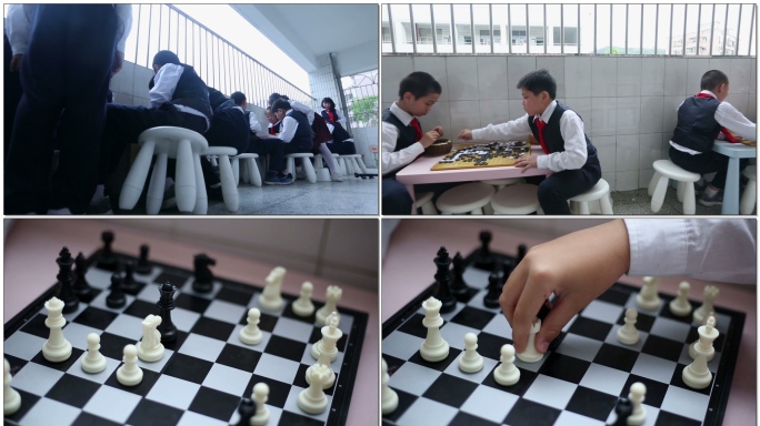 学生课间下棋整齐排队