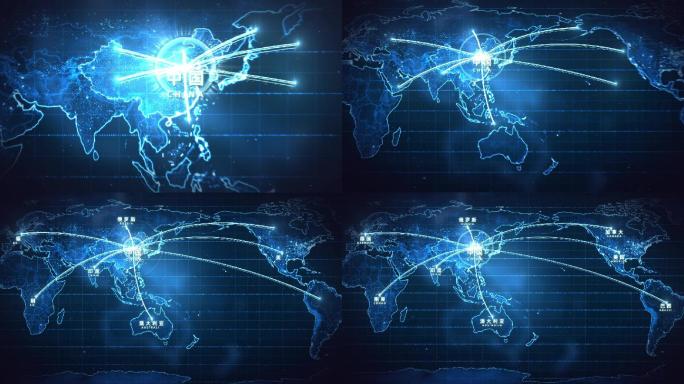 科技蓝世界地图辐射全球AE模板