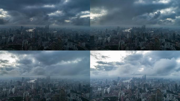上海城市风光台风天延时视频