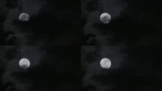 夜晚-薄云下的月亮