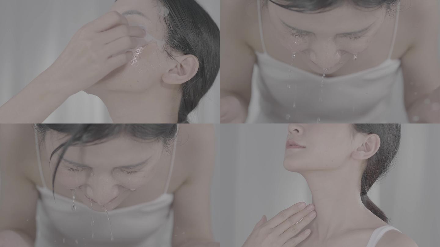 【4K】美女模特洗脸护肤贴面膜