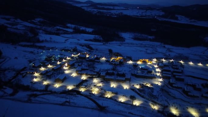 雪村夜景无人机航拍视频素材