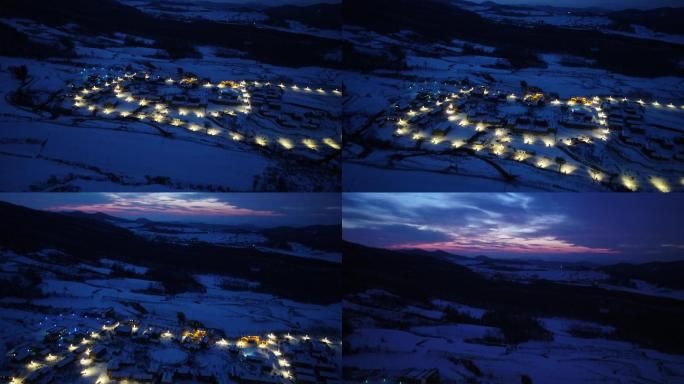 雪村夜景无人机航拍视频素材