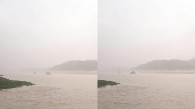 实拍晨雾中的岷江9竖屏（4K）