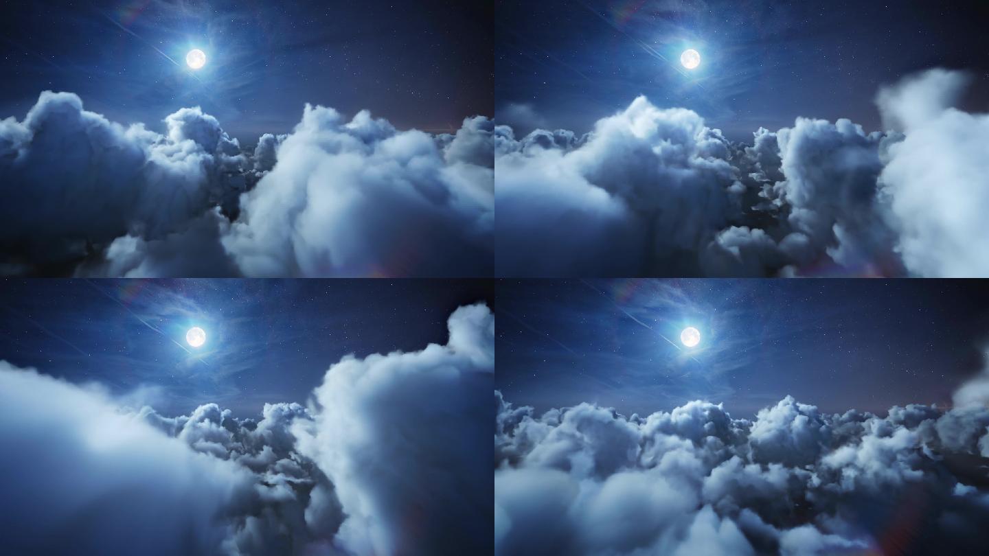 夜晚第一视角在云层中穿梭