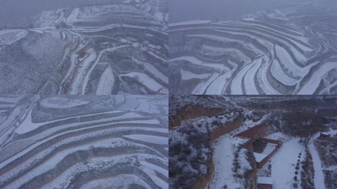 甘肃下雪农村山村梯田