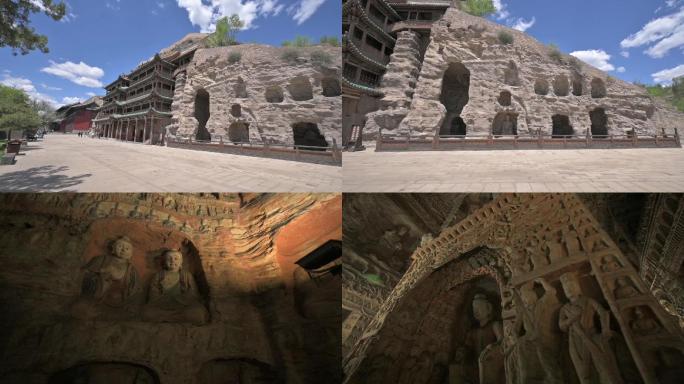 山西大同云冈石窟内部佛像石像视频素材