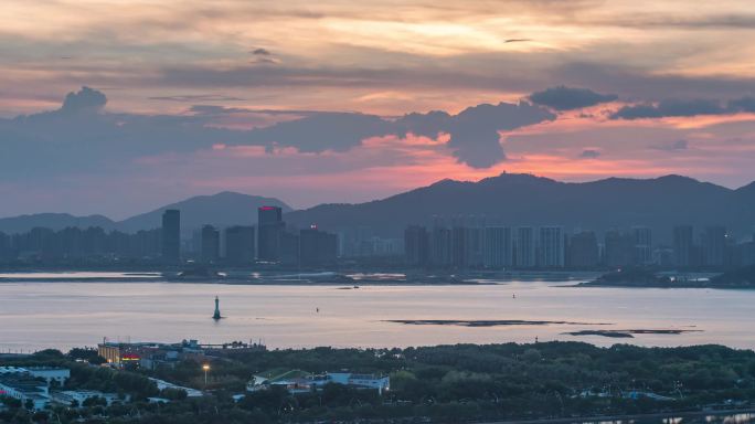 海沧湾日转夜延时