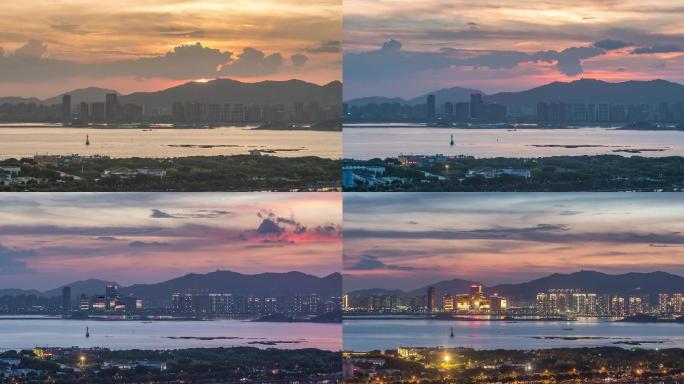 海沧湾日转夜延时