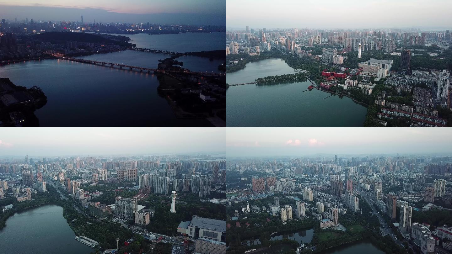 东湖武汉光谷夜景全景航拍4K
