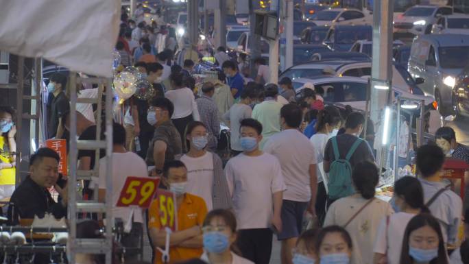 4K疫情后经济复苏夜市上人山人海夜市人群