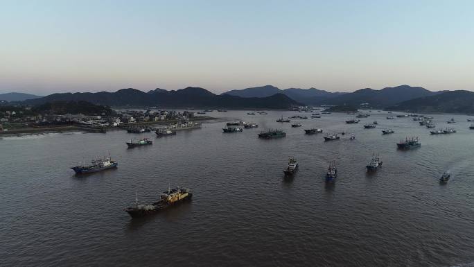 石浦渔港夕阳航拍大景