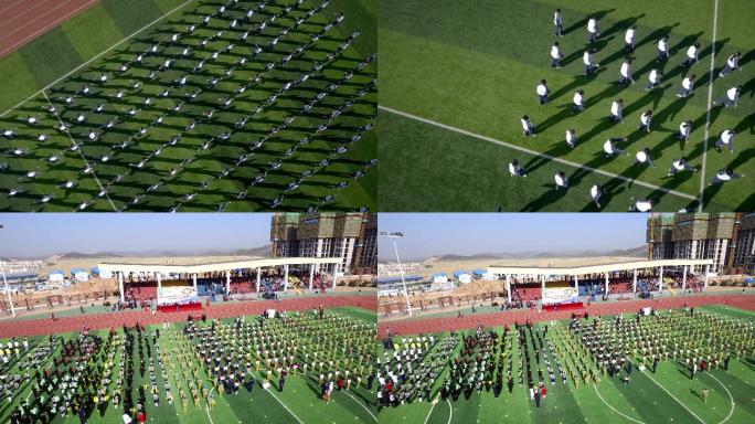 小学生操场集合间操队列航拍