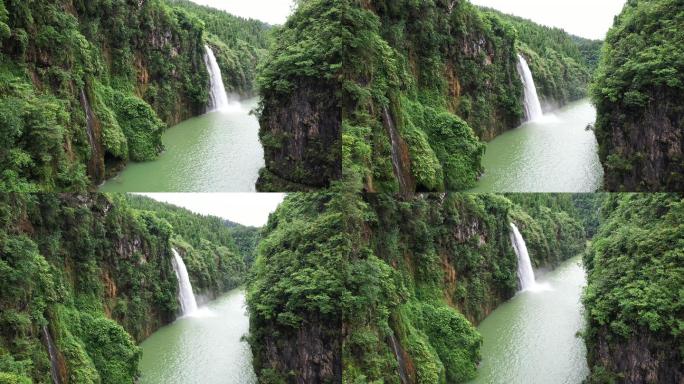 4K航拍水尾龙鳌河峡谷瀑布2组65秒