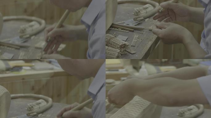 木雕手艺人雕刻精致刻刀