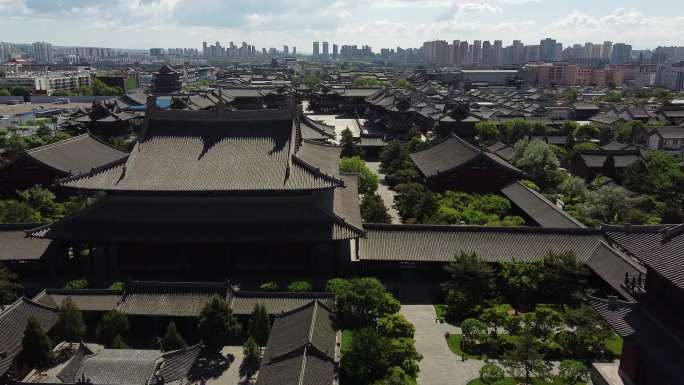 山西大同市城区古镇华严寺航拍超清