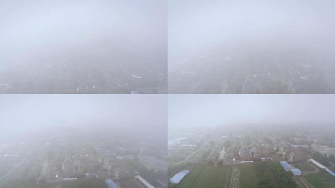 4K航拍浓雾中的北方村庄10