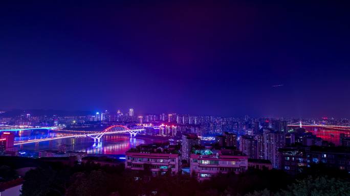 远望重庆南坪区全貌夜景延时