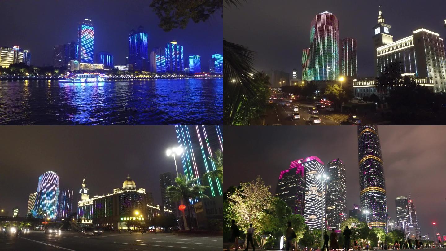 广州海口城市夜景车流人流万家灯火