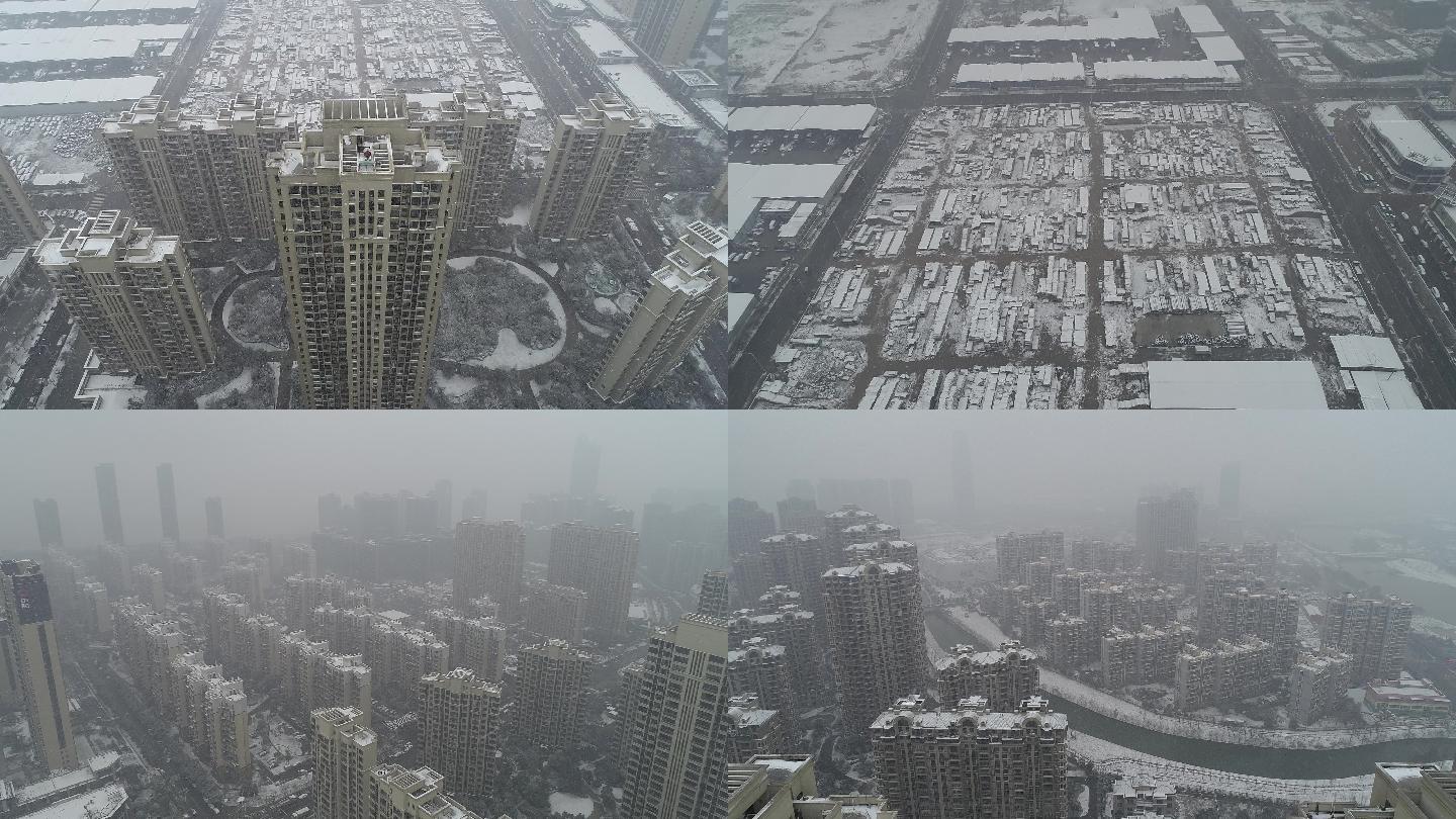 航拍南昌市雪景下雪天