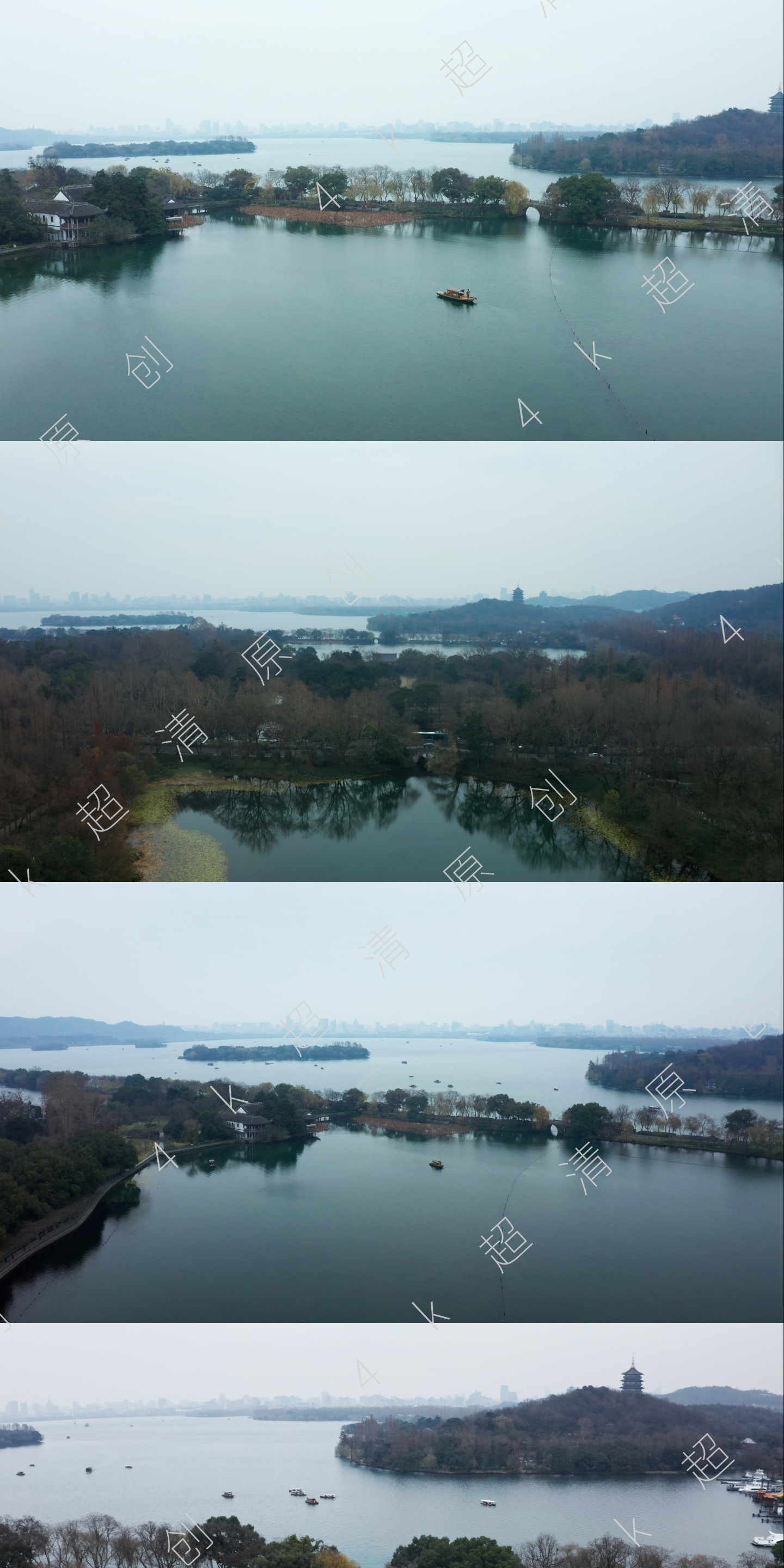 4k杭州西湖雪景航拍