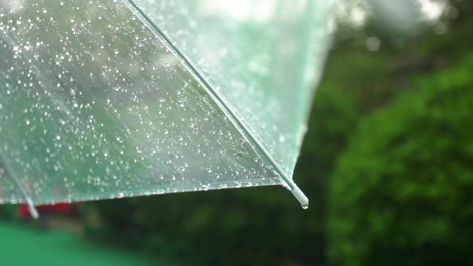 下雨天透明雨伞和雨滴