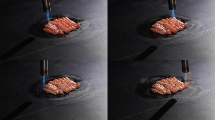 三文鱼肉美食岩板火枪烤肉