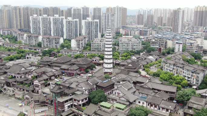 航拍合川文峰塔城市全景