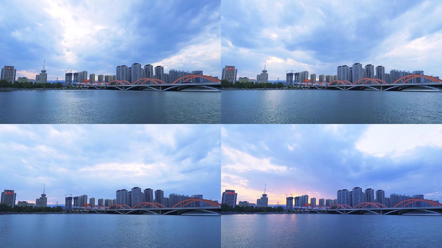 山西省太原市漪汾桥下午到晚上的延时视频