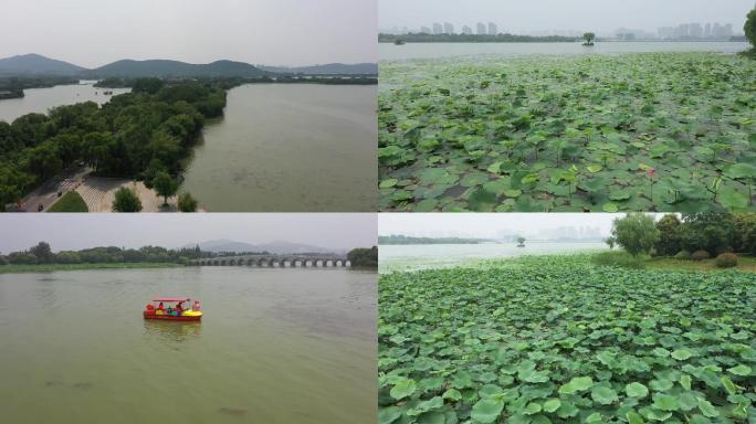 航拍徐州云龙湖荷花塘苏公塔小南湖水街