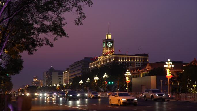 北京电报大楼夜景延时北京长安街