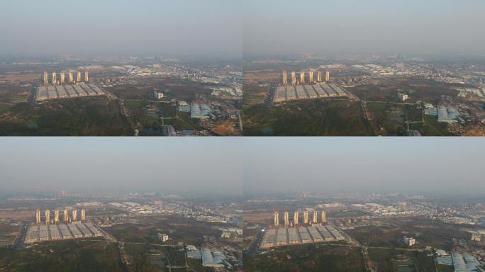 城郊结合部厂房城市雾霾污染航拍