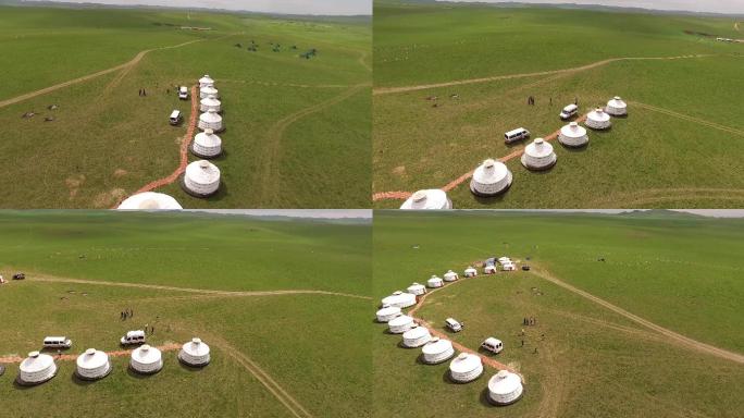 真实草原蒙古包航拍