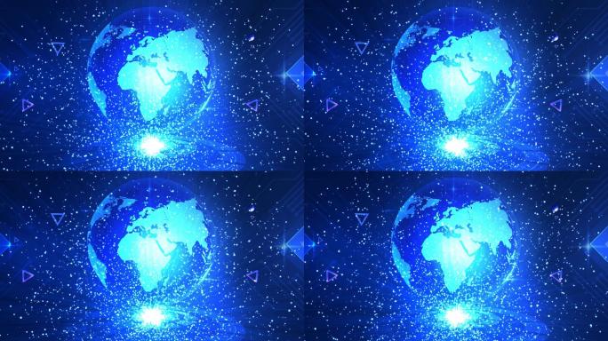 4K蓝色粒子地球科技视频-无缝循环8