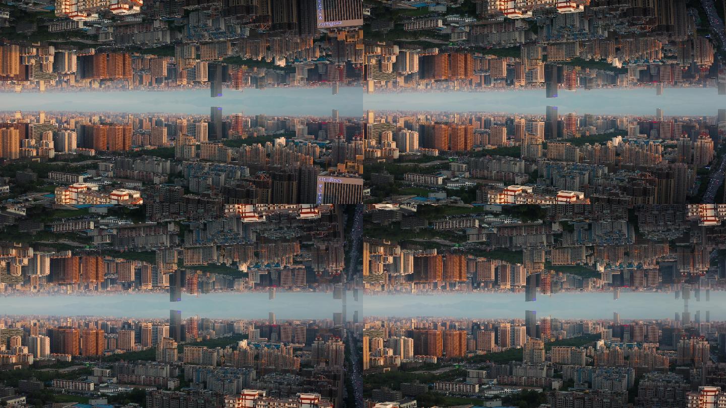 航拍城市倒影一线天视频素材