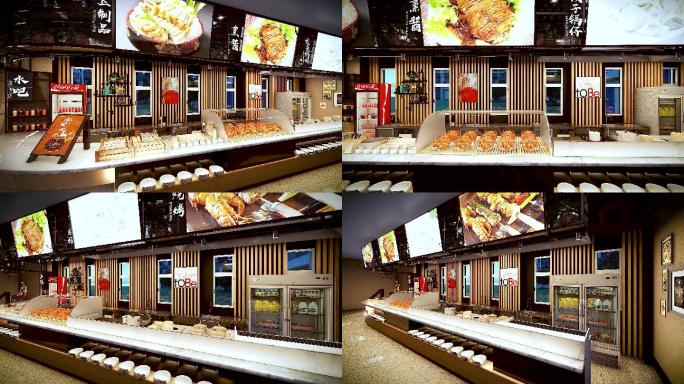 餐饮展示区3D餐厅酒店餐厅拍档收银厨房