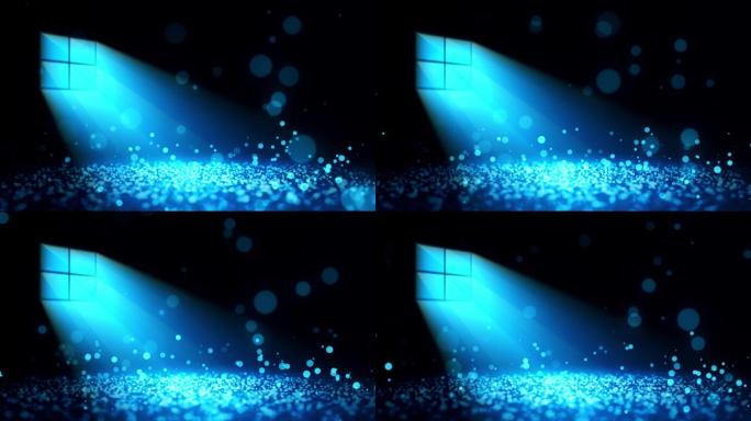 4K蓝色窗口粒子光斑光点闪烁演讲背景